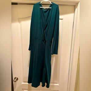Green faux wrap dress